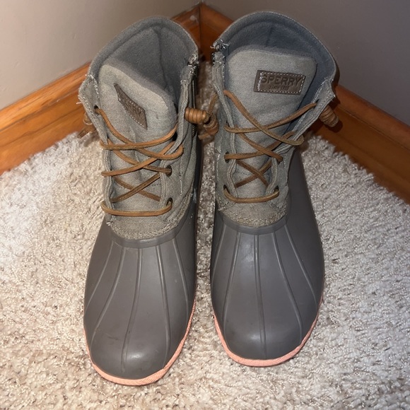 Sperry gray / peach salt water duck rain boots sz 10 - Picture 3 of 6